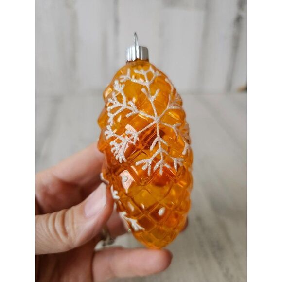 Vintage radko shiny Brite pinecone yellow snowflake ornament Xmas tree - Picture 1 of 10